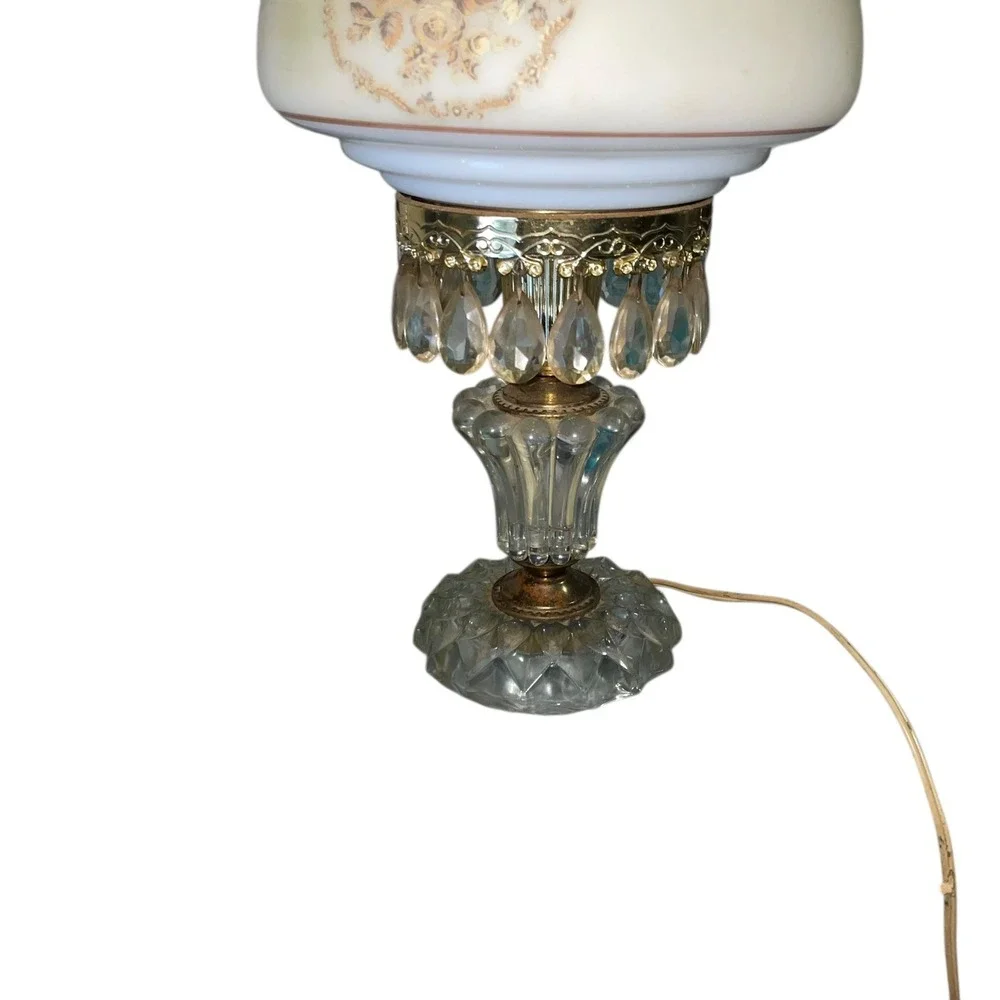 Vintage Michelotti Crystal Boudoir Parlor Lamp‎ 1950s Replacement Shade Untested